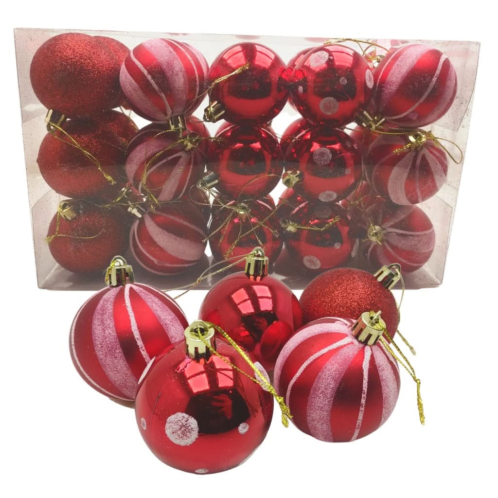 Kit 30 Bolas Enfeite de Natal Gliter Decoração Vermelho